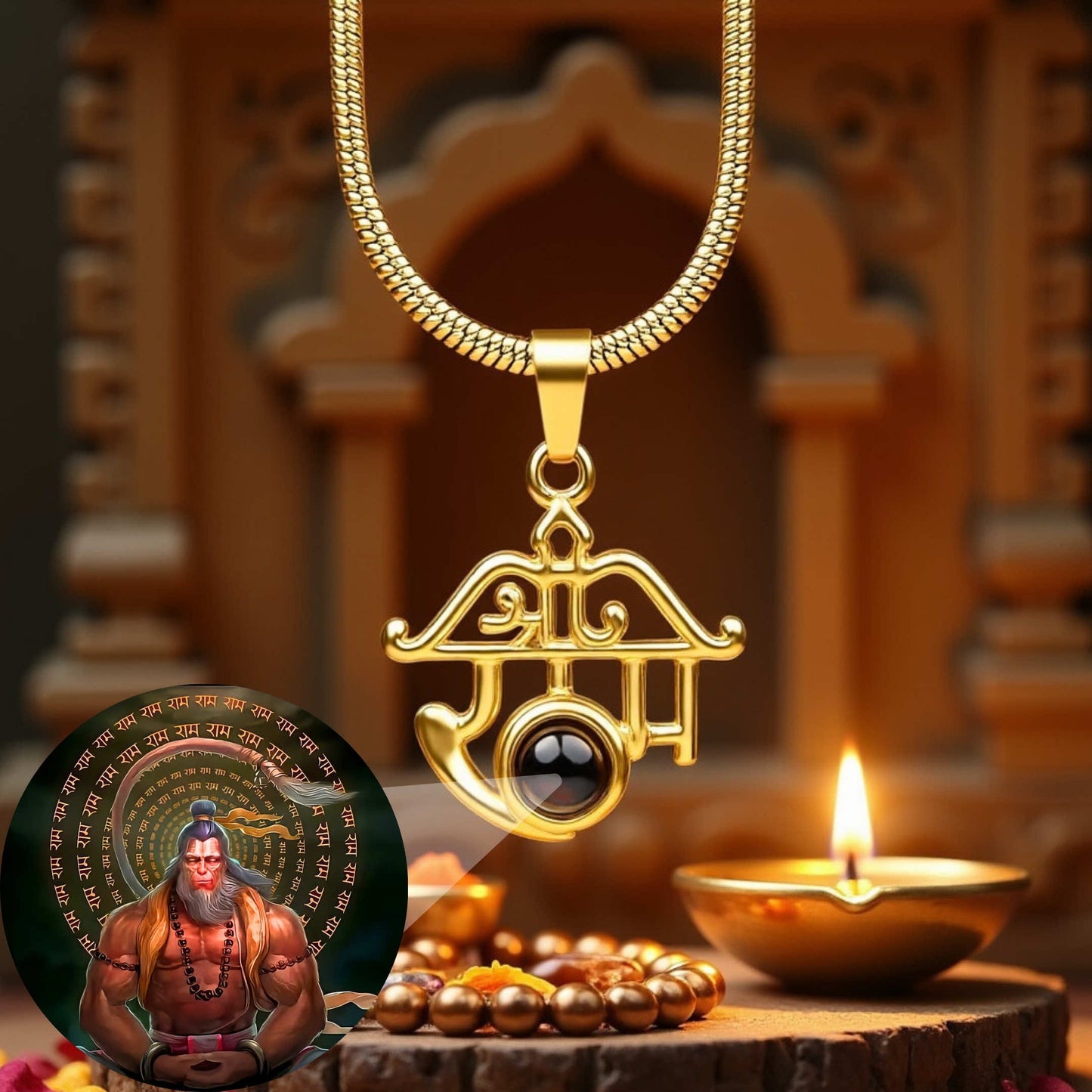 Shree Ram Pendant with Meditating Hanuman Ji Photo
