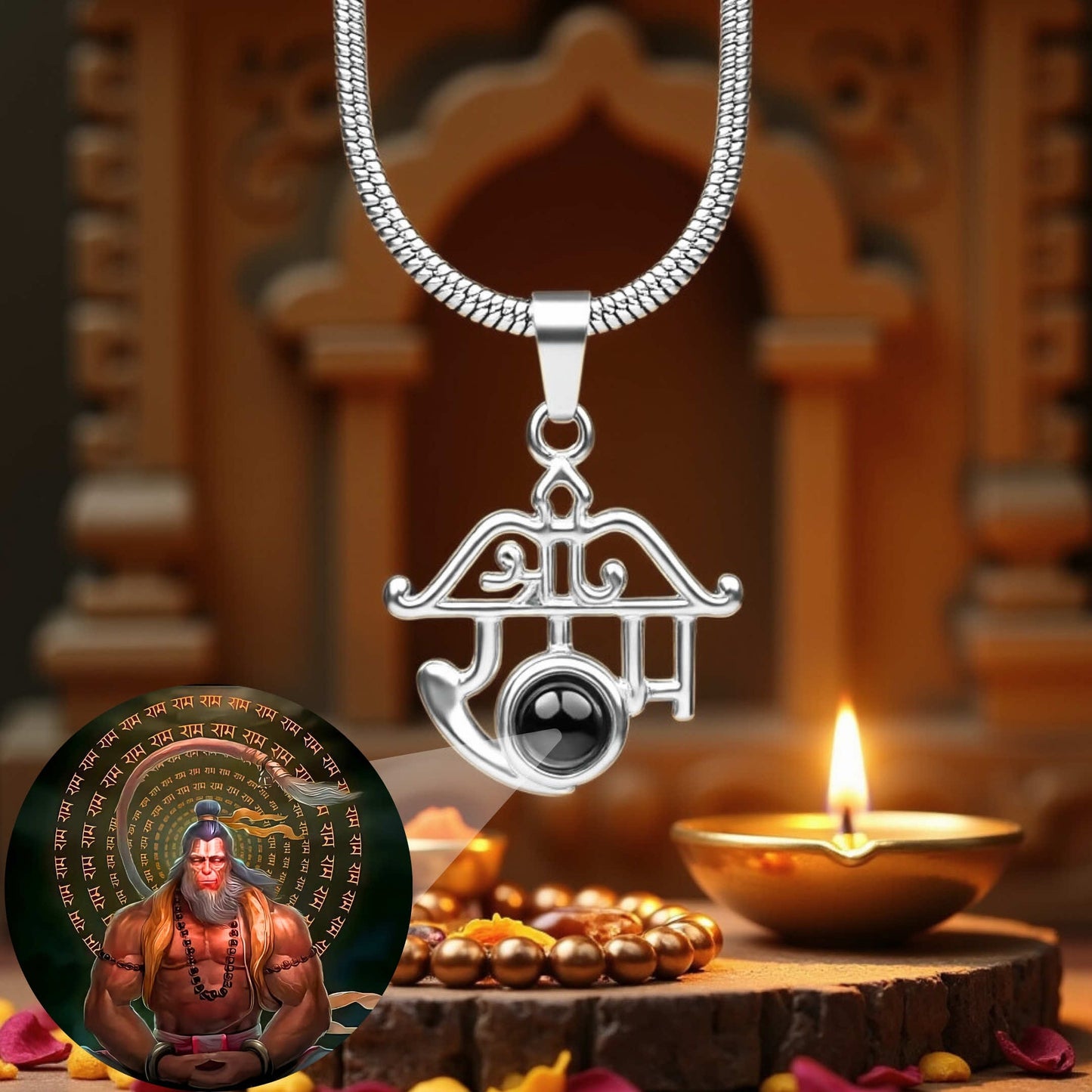 Shree Ram Pendant with Meditating Hanuman Ji Photo