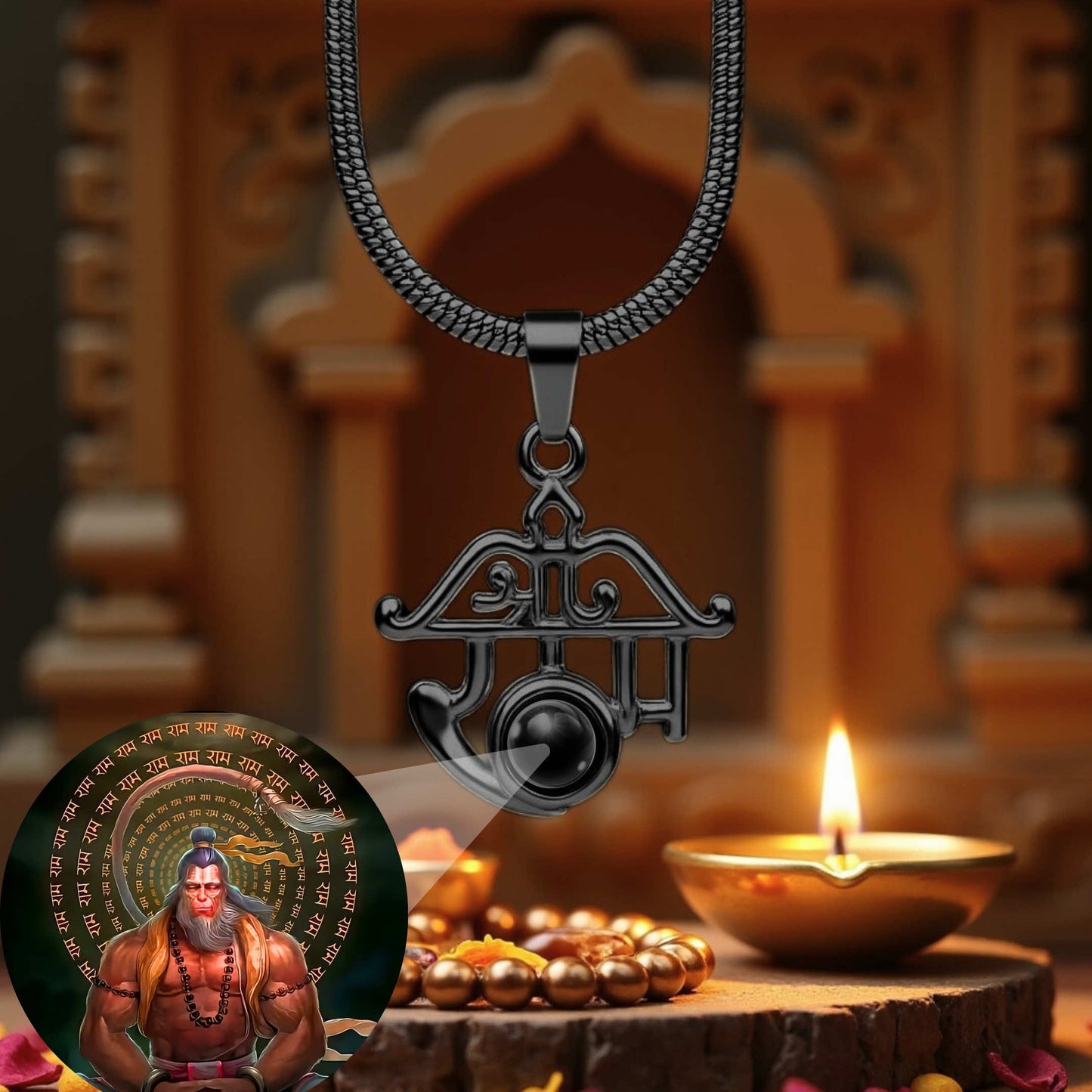 Shree Ram Pendant with Meditating Hanuman Ji Photo