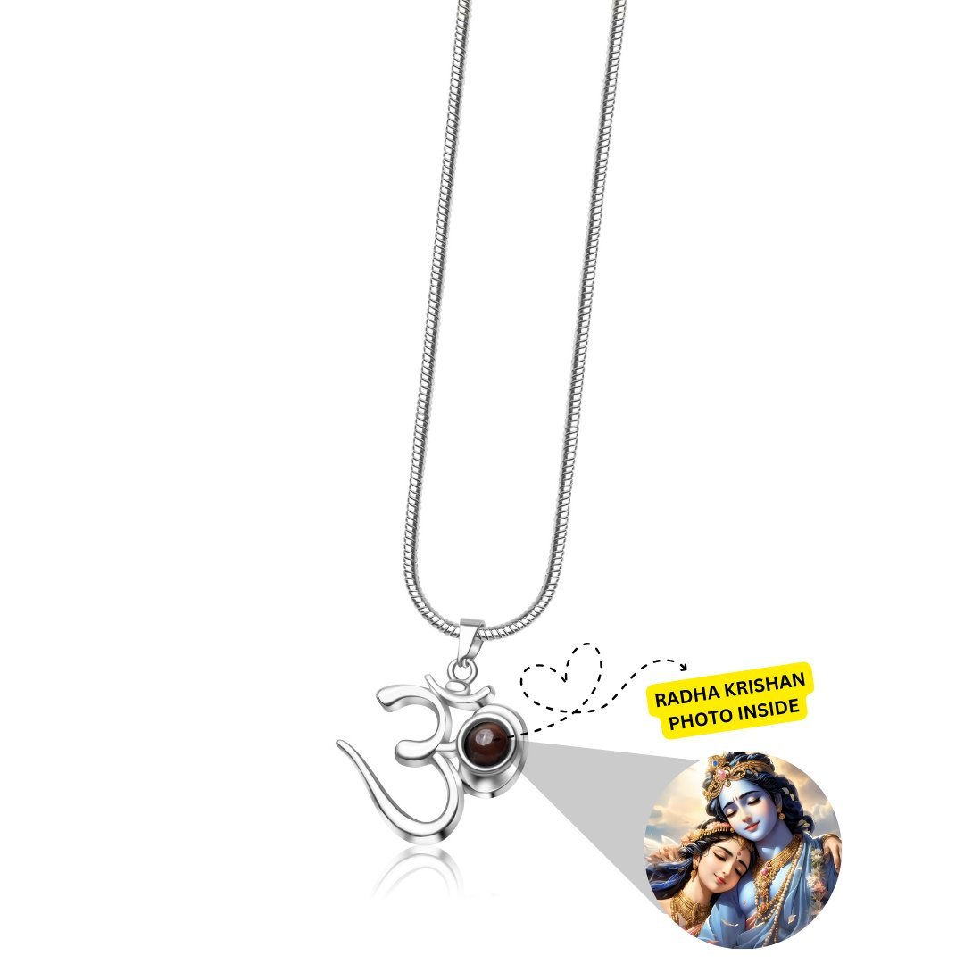 OM Pendant with Radha Krishan Photo - Divine Jewels