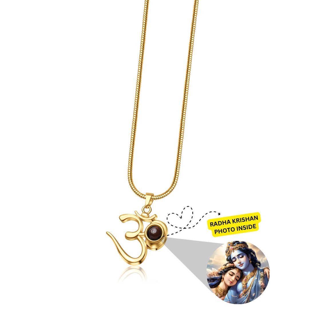 OM Pendant with Radha Krishan Photo - Divine Jewels