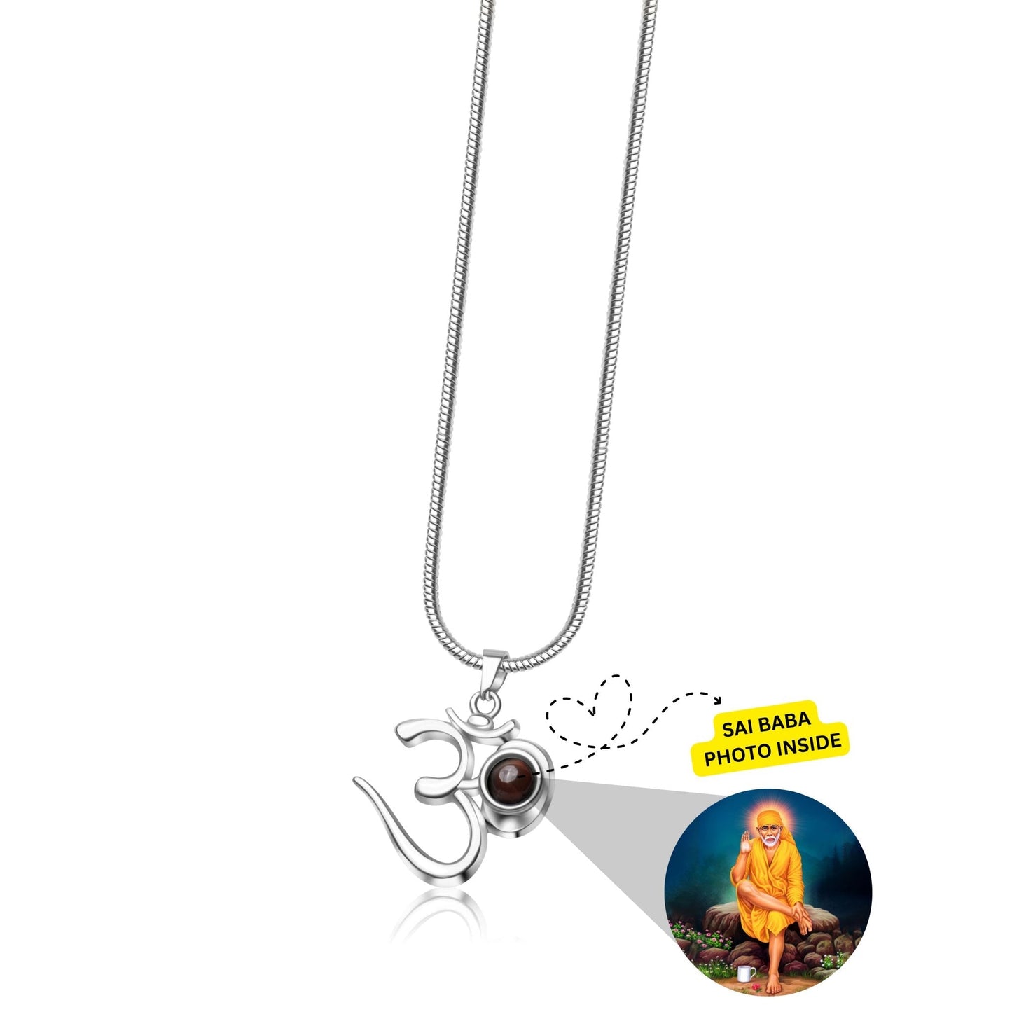 OM Pendant with Sai Baba Photo - Divine Jewels