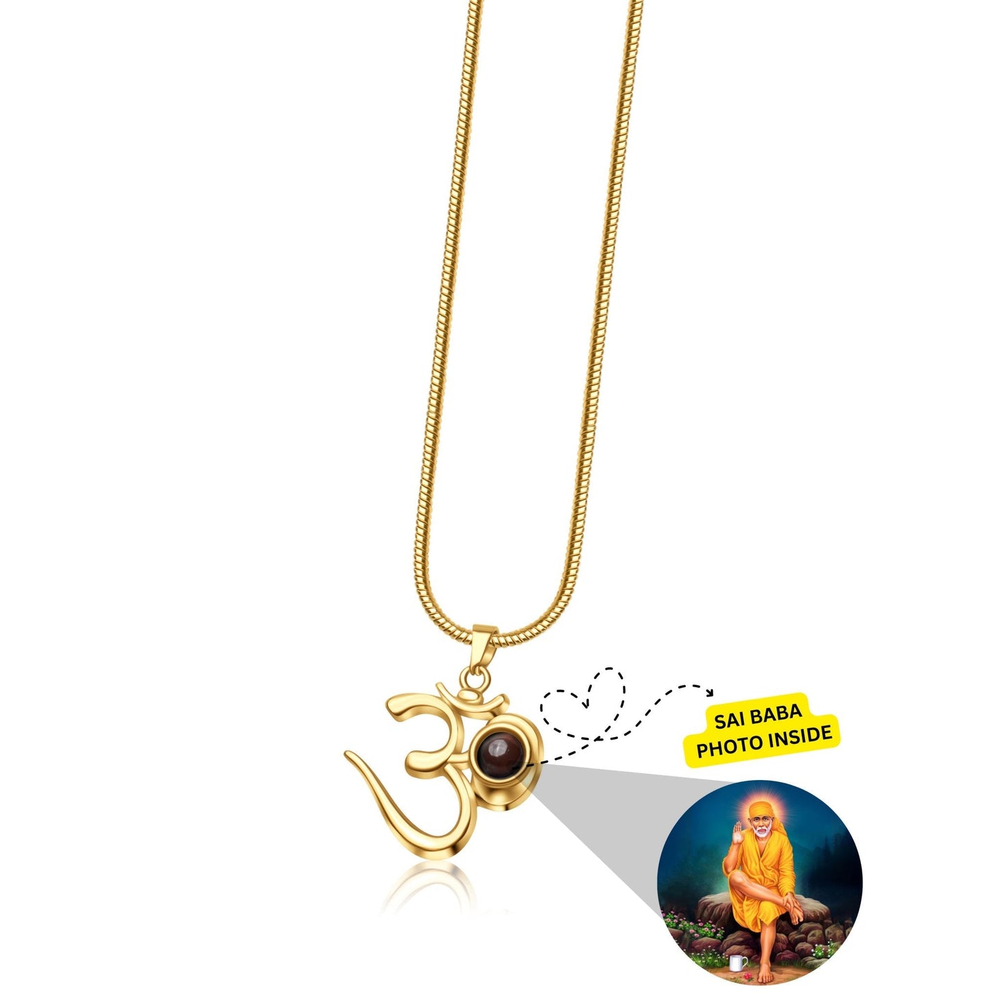 OM Pendant with Sai Baba Photo - Divine Jewels