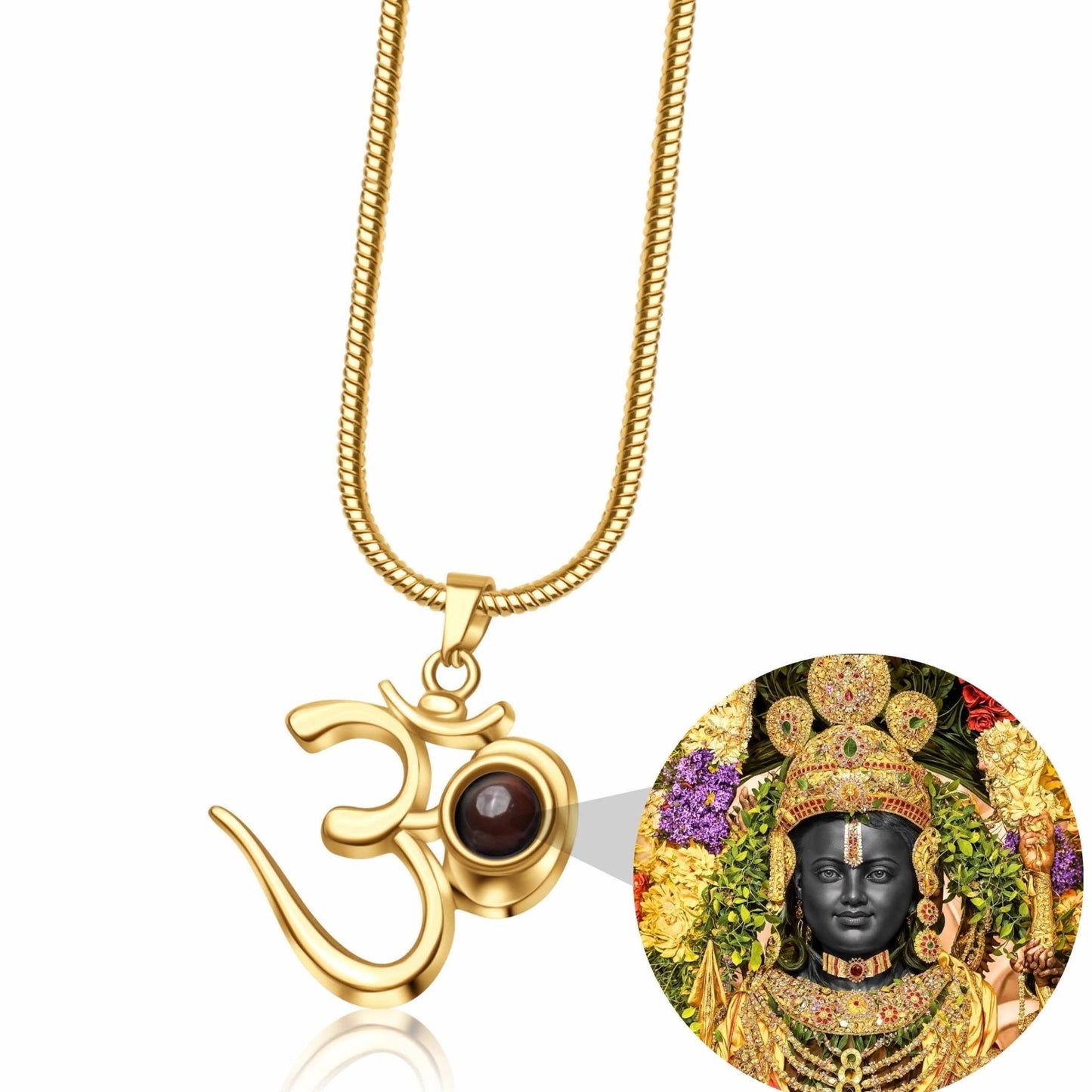 OM Pendant with Shree Ram Photo - Divine Jewels