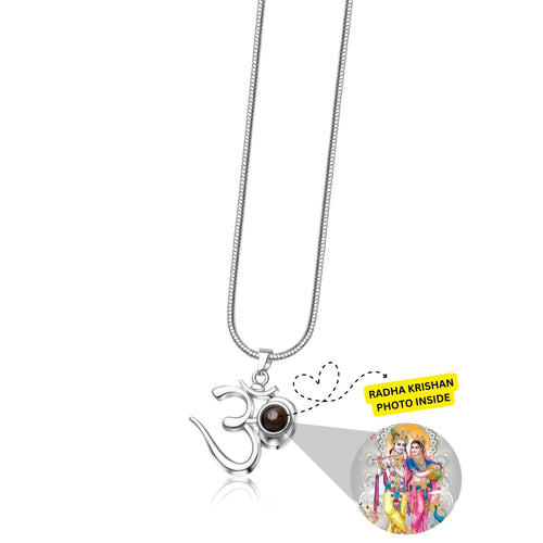 OM Pendant with Sri Radha - Krishan Photo - Divine Jewels