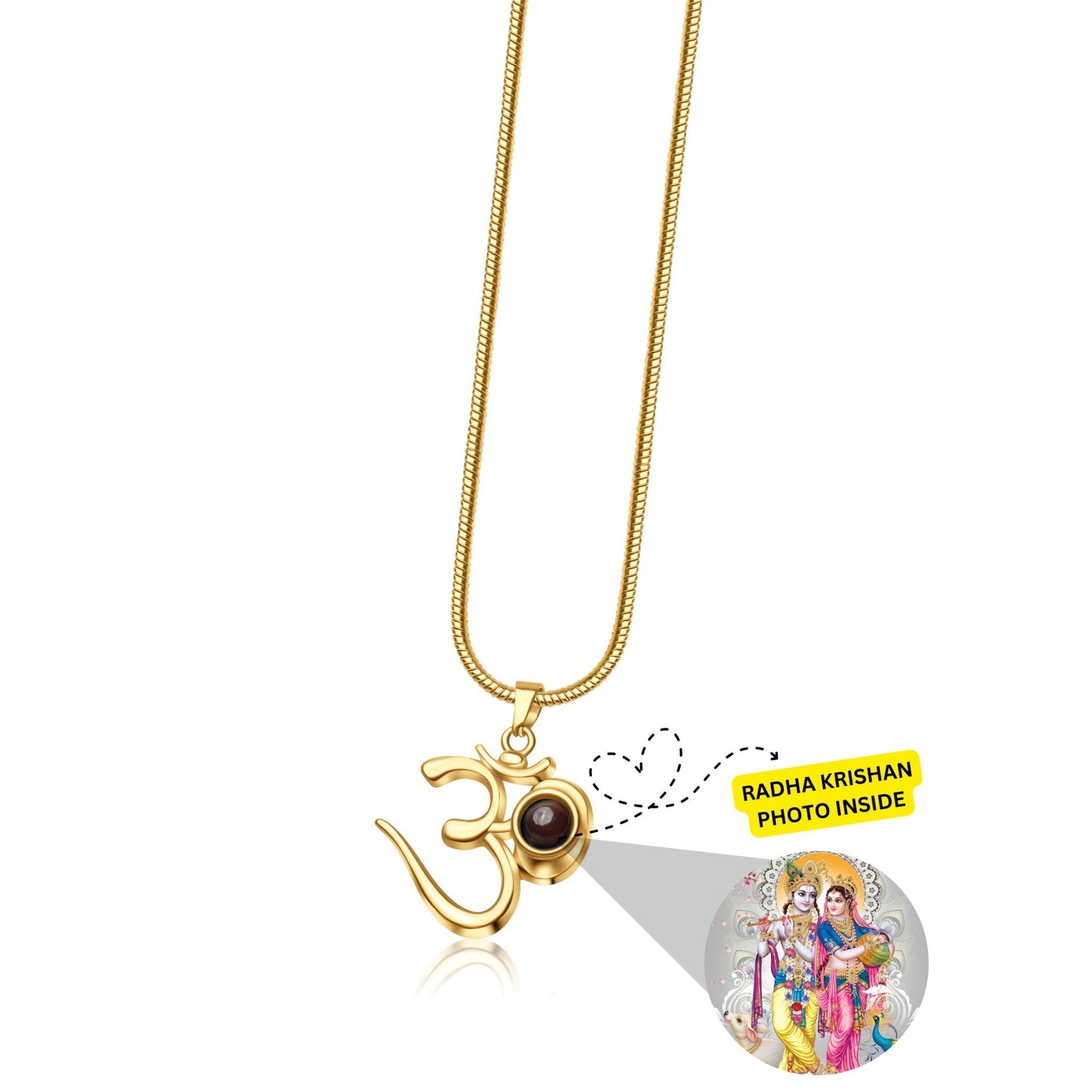 OM Pendant with Sri Radha - Krishan Photo - Divine Jewels