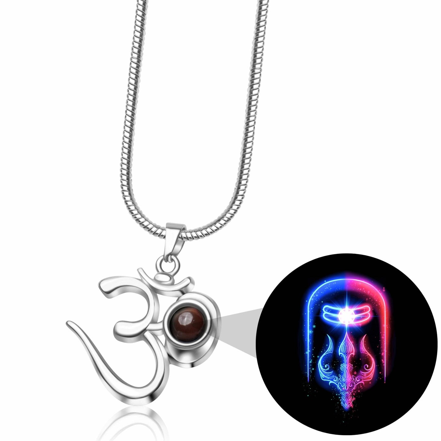 Shiva OM Pendant with Glowing Shivling Photo Inside - Divine Jewels