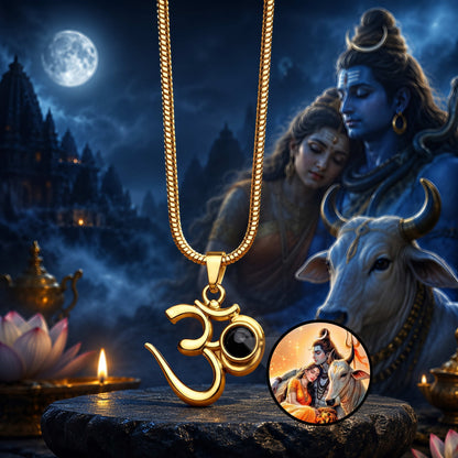 Om Pendant with Shivji, Parvati & Nandi Photo Inside
