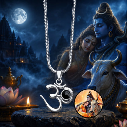 Om Pendant with Shivji, Parvati & Nandi Photo Inside