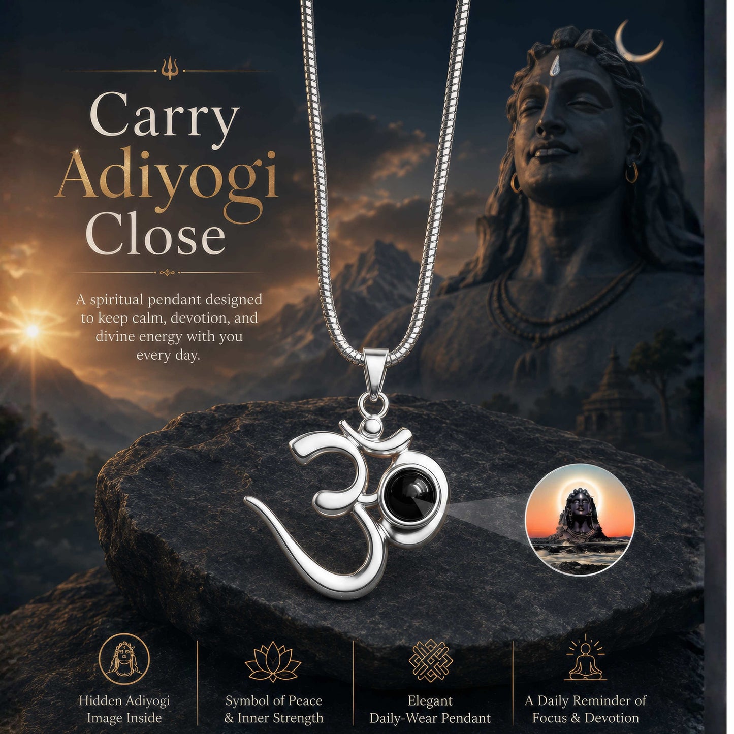 Shiva OM Pendant with Adiyogi Photo