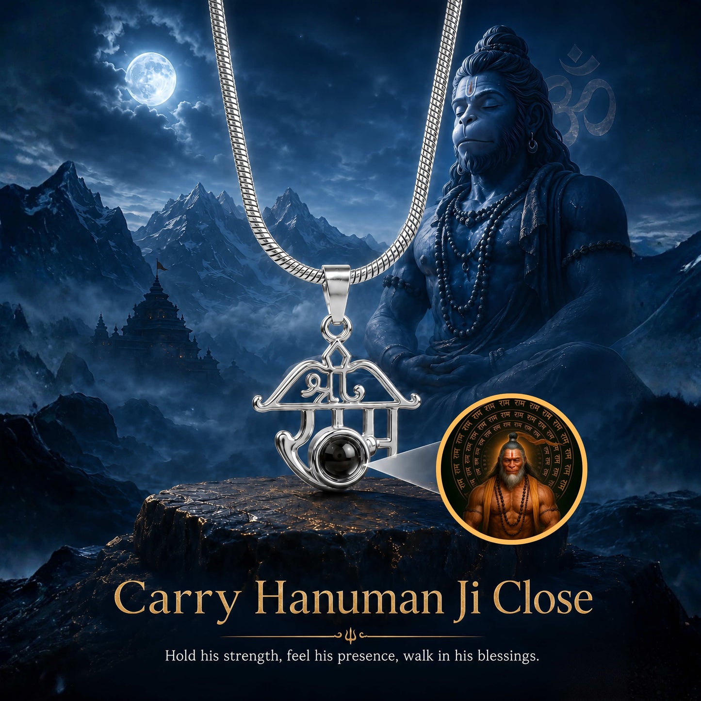 Shree Ram Pendant with Meditating Hanuman Ji Photo