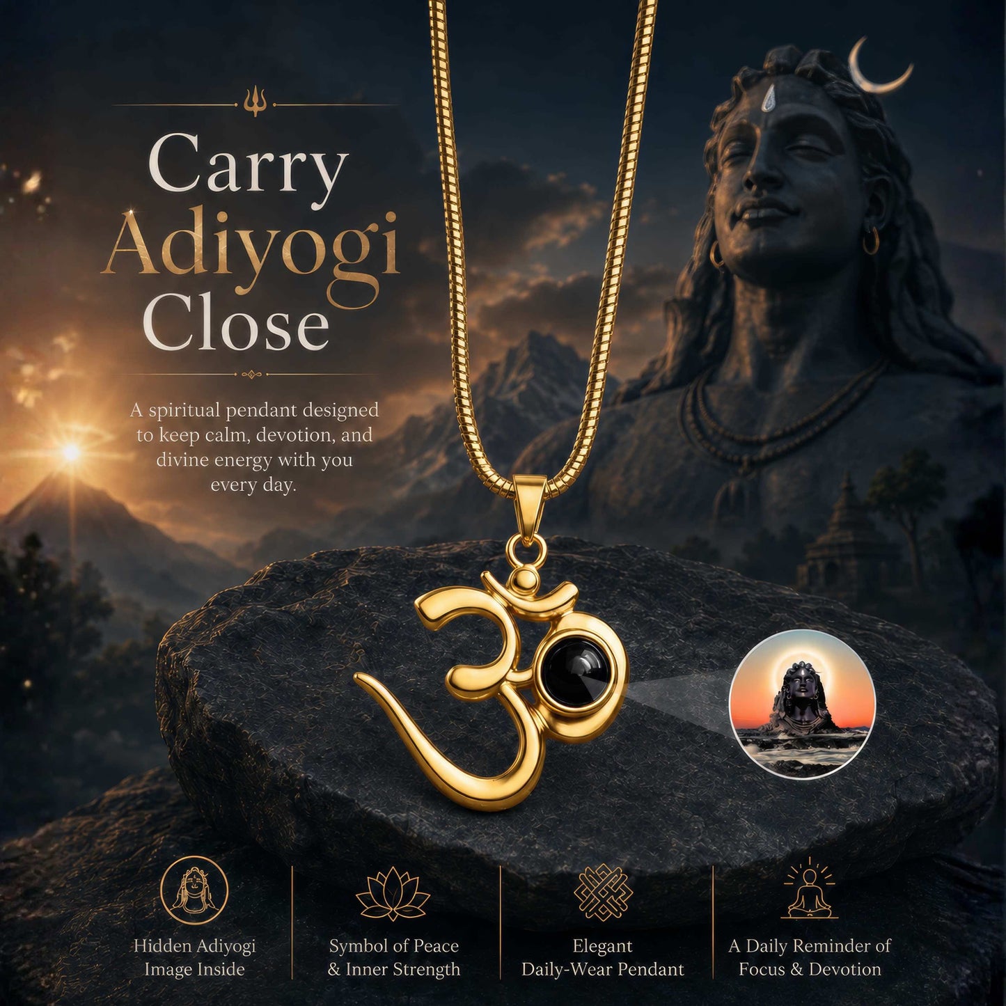 Shiva OM Pendant with Adiyogi Photo