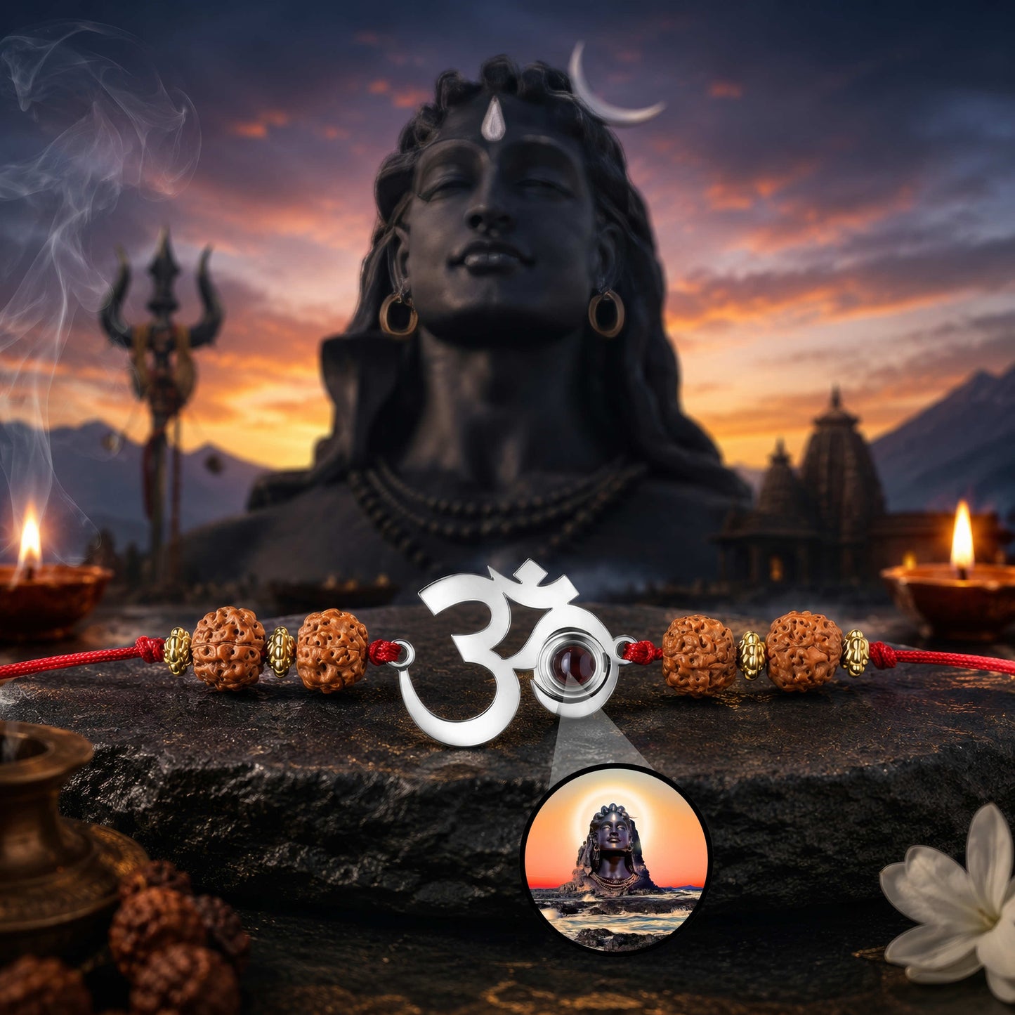 OM  Rudraksha  Bracelet with Adiyogi Photo