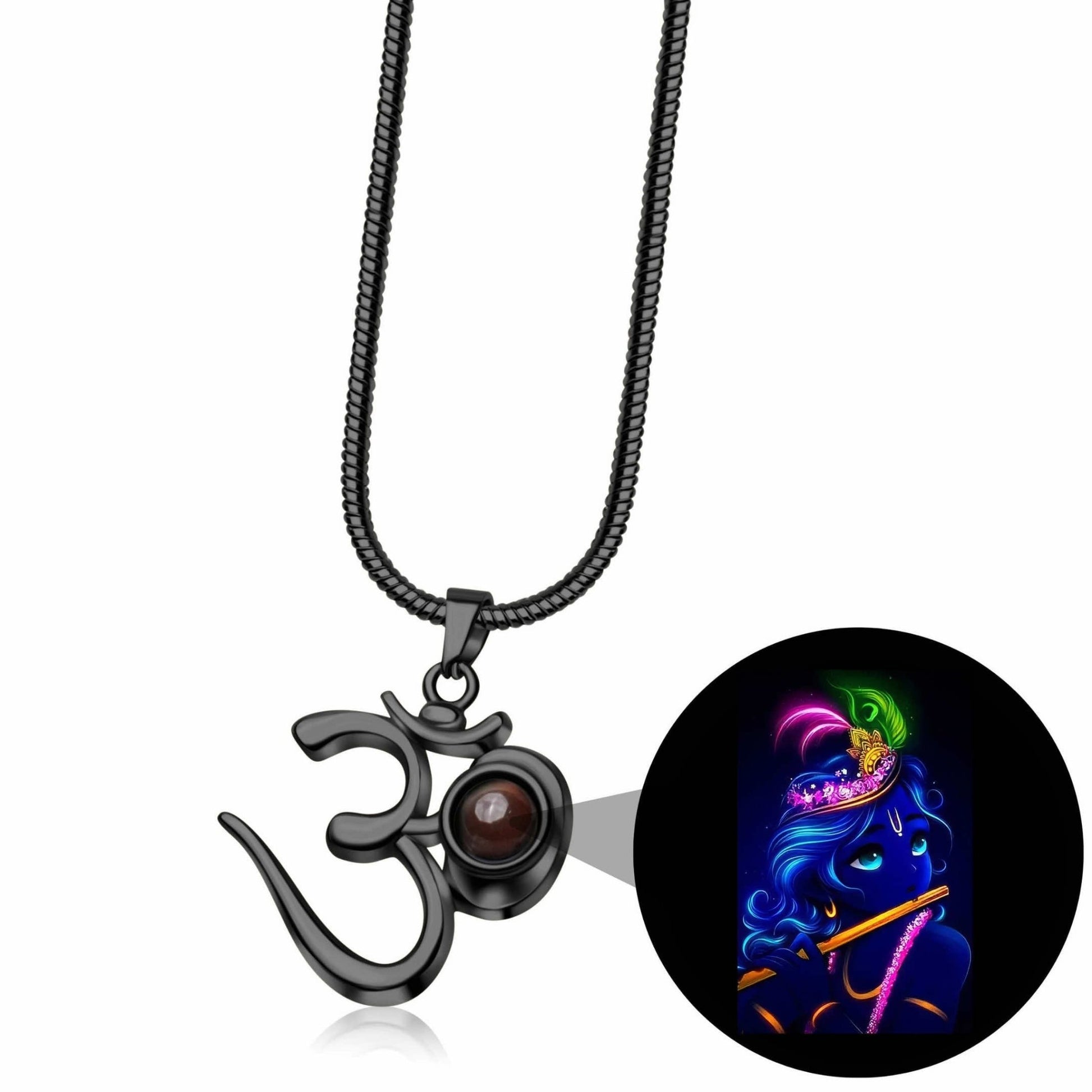 Glowing Krishna Photo OM Pendant - Divine Jewels