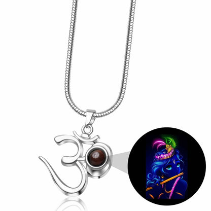 Glowing Krishna Photo OM Pendant - Divine Jewels