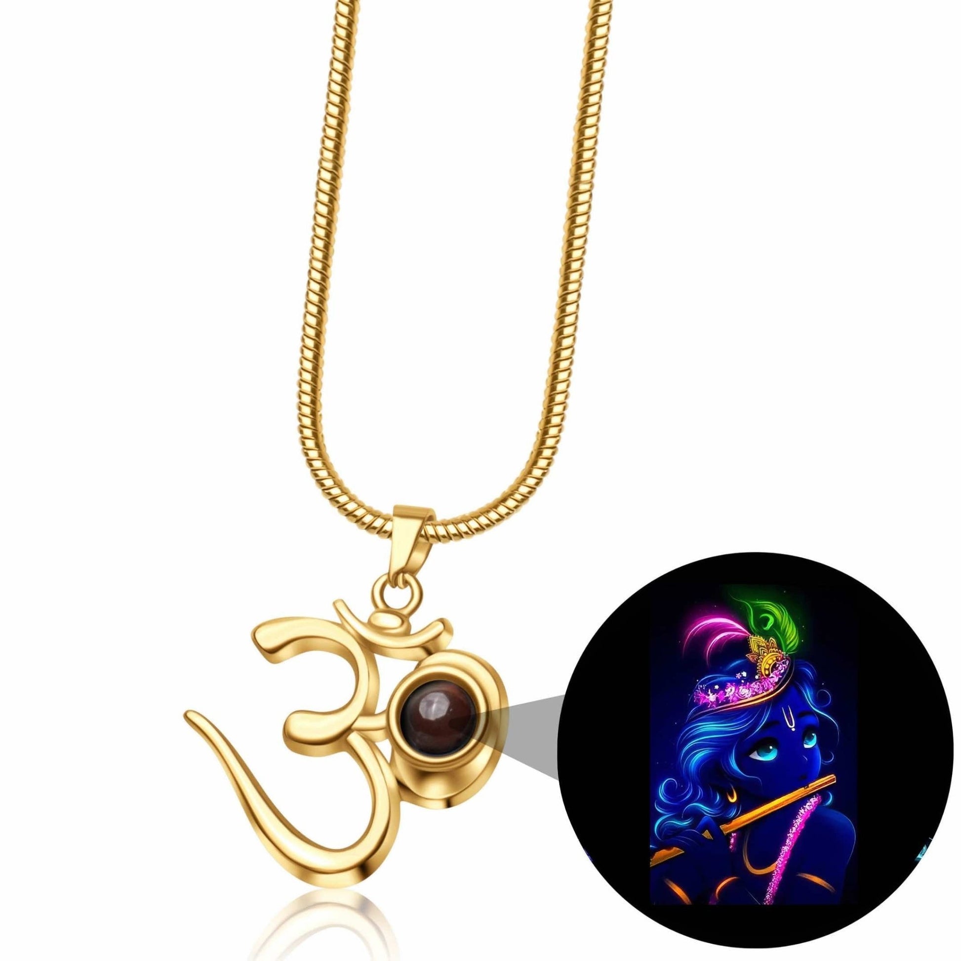 Glowing Krishna Photo OM Pendant - Divine Jewels