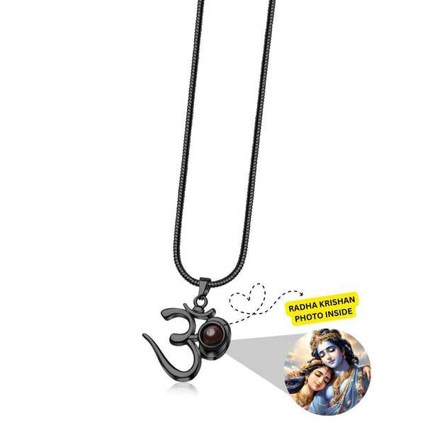 OM Pendant with Radha Krishan Photo - Divine Jewels