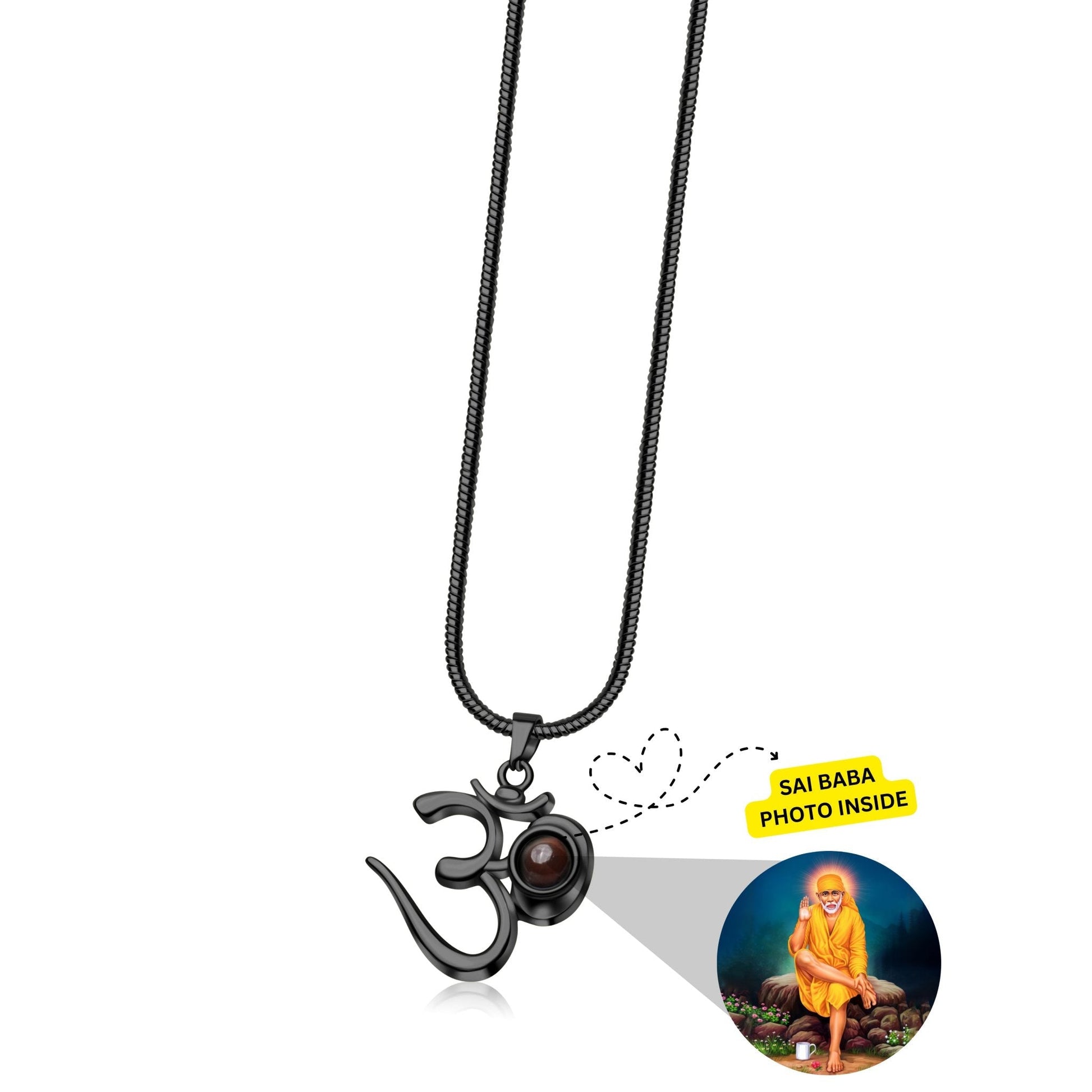 OM Pendant with Sai Baba Photo - Divine Jewels