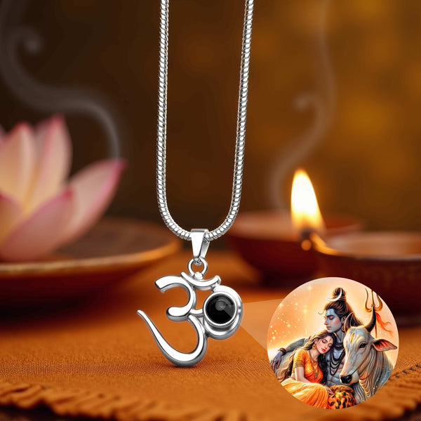 Om Pendant with Shivji, Parvati & Nandi Photo Inside - Divine Jewels