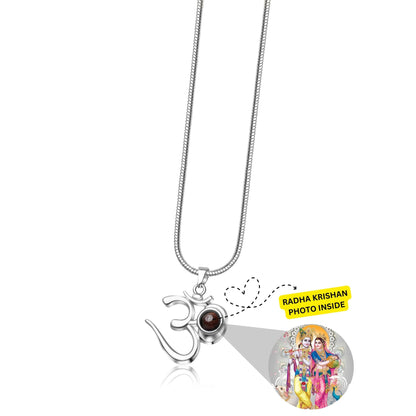 OM Pendant with Sri Radha - Krishan Photo - Divine Jewels