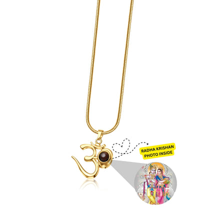 OM Pendant with Sri Radha - Krishan Photo - Divine Jewels