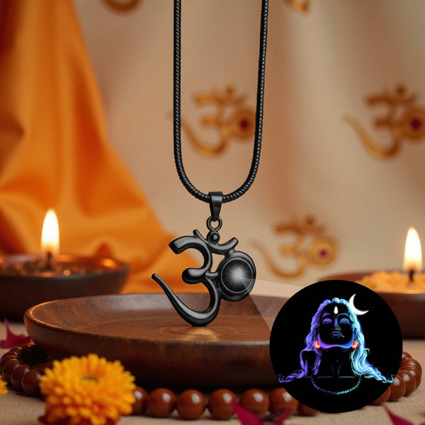 Shiva OM Pendant with Glowing Adiyogi Photo Inside - Divine Jewels